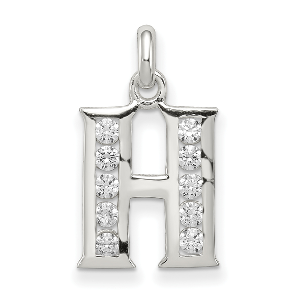 Sterling Silver White CZ Letter H Initial Pendant - Picture 1 of 4